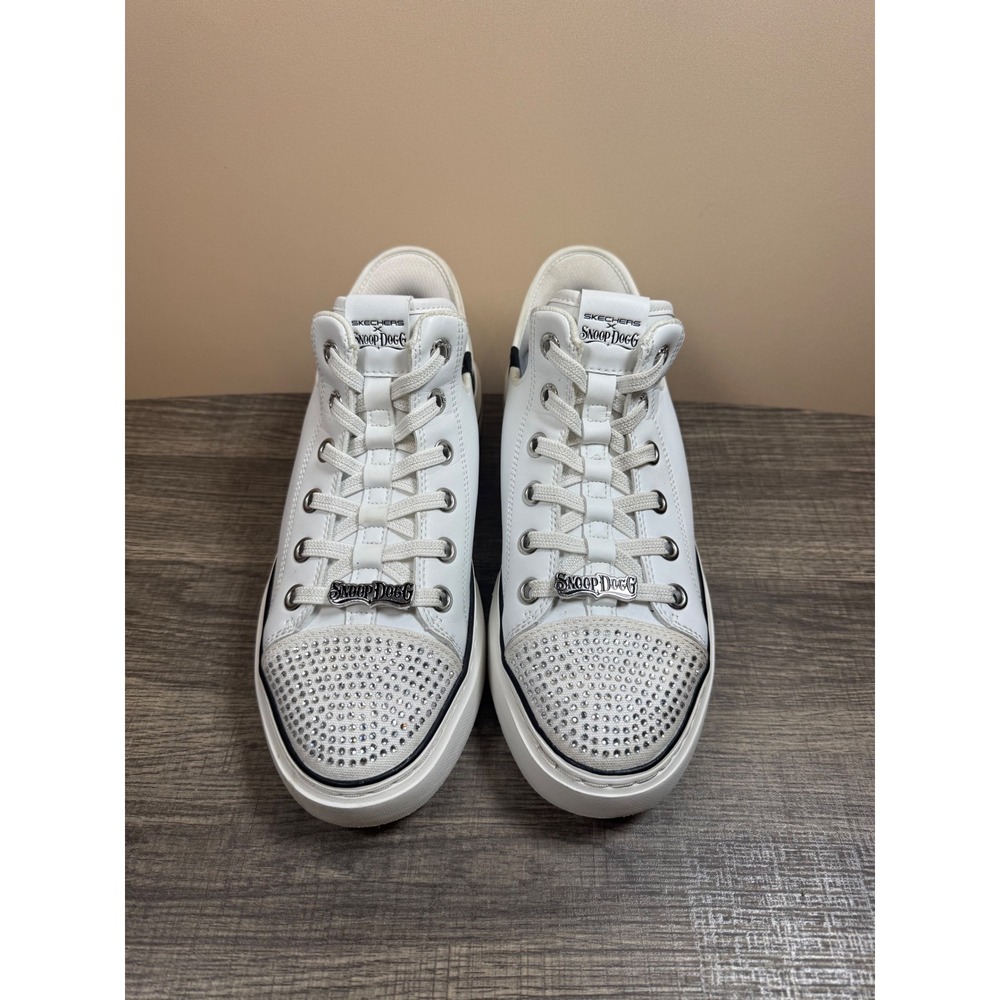 Skechers x Snoop Dogg Snoop One Double G White Leather Rhinestone Sneakers 9